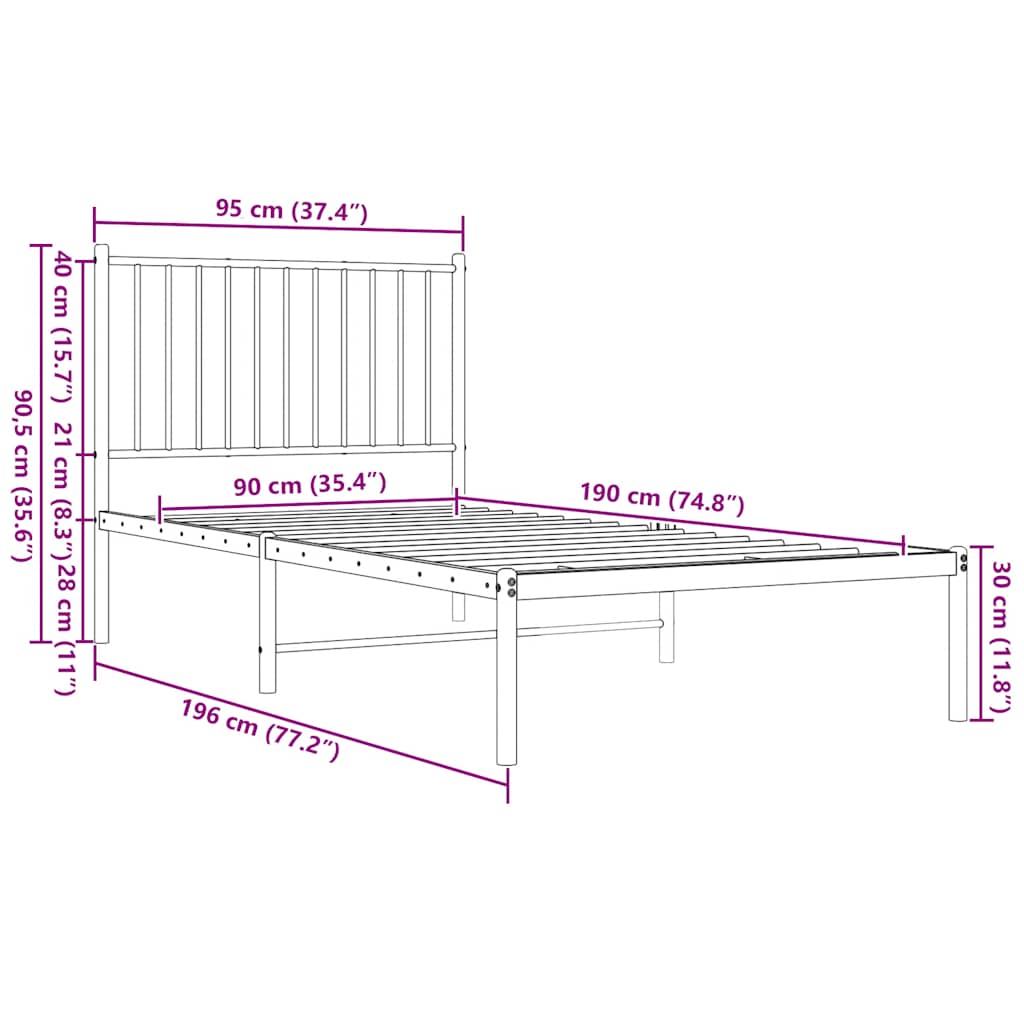 Giroletto con Testiera Metallo Bianco 90x190 cm | homemem39