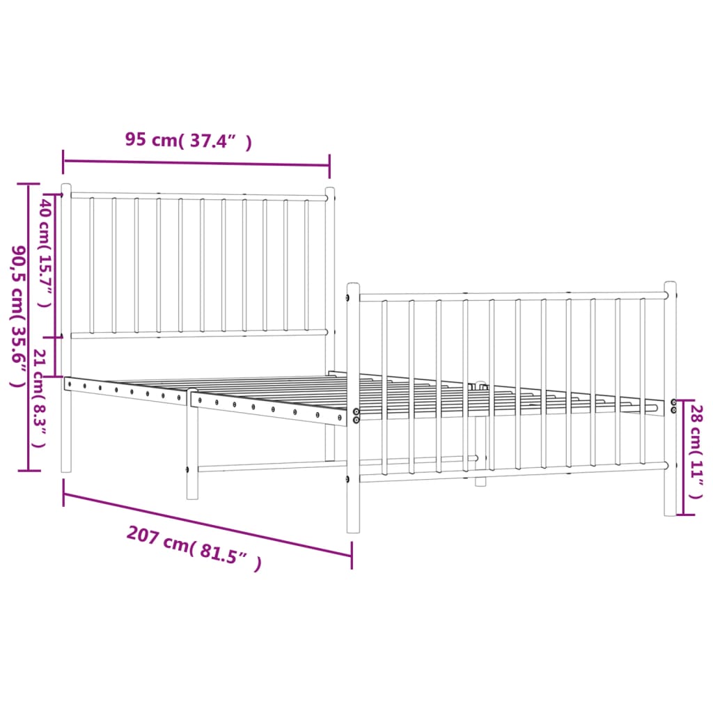 Giroletto con Testiera e Pediera Metallo Bianco 90x200 cm | homemem39