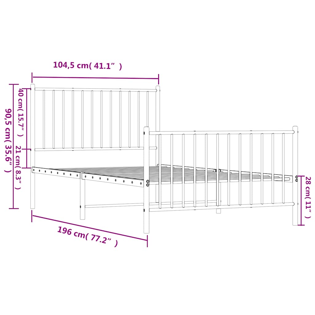 Giroletto con Testiera e Pediera Metallo Bianco 100x190 cm | homemem39