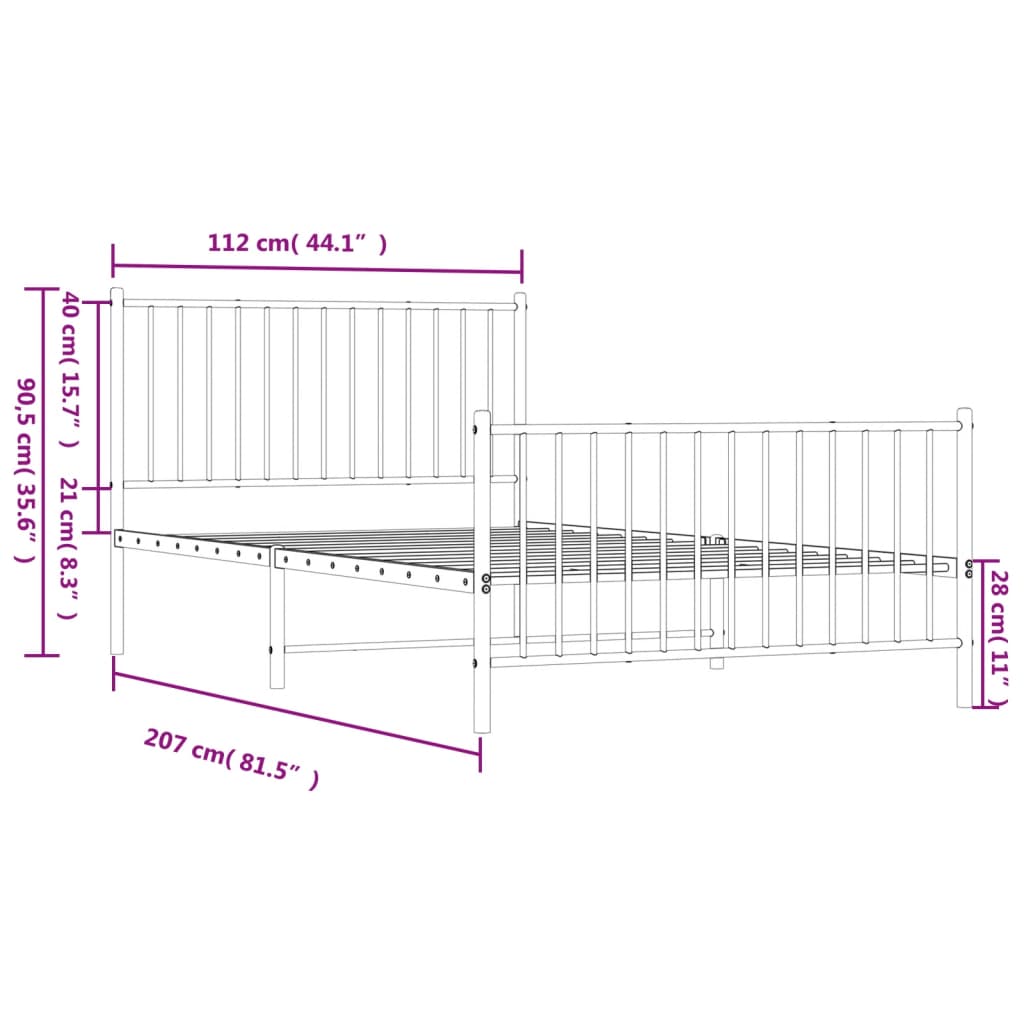Giroletto con Testiera e Pediera Metallo Bianco 107x203 cm | homemem39