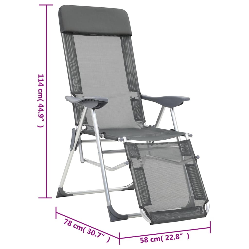 Sedie Campeggio Pieghevoli con Poggiapiedi 2pz Grigio Textilene | homemem39