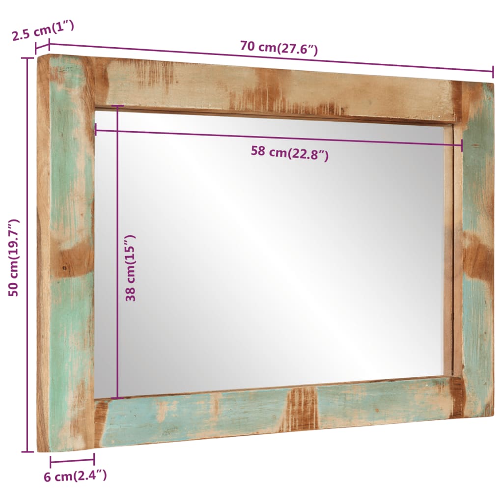 Specchio 70x50 cm in Legno Massello di Recupero e Vetro | homemem39