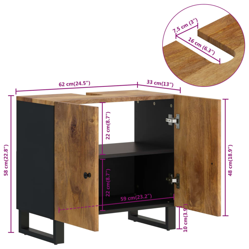 Mobile Lavabo 62x33x58cm Legno Massello Mango Legno Multistrato | homemem39