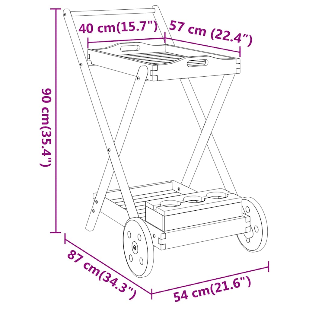 Carrello da Tè 54x87x90 cm in Legno Massello di Acacia - homemem39
