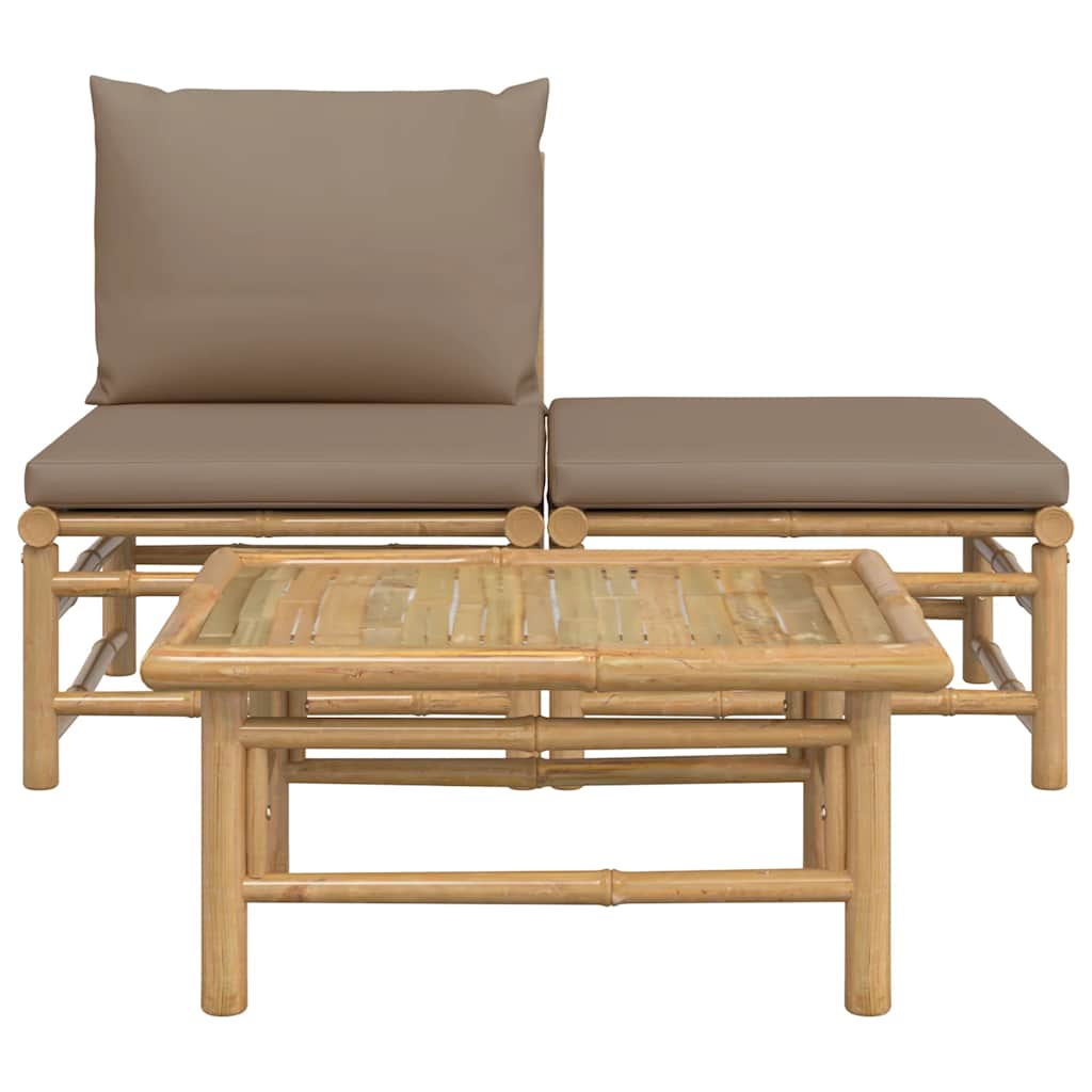 Set Salotto da Giardino 3pz con Cuscini Tortora Bambù | homemem39