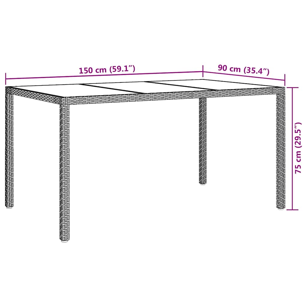 Tavolo da Pranzo da Giardino Nero 150 x 90 x 75 cm polyrattan