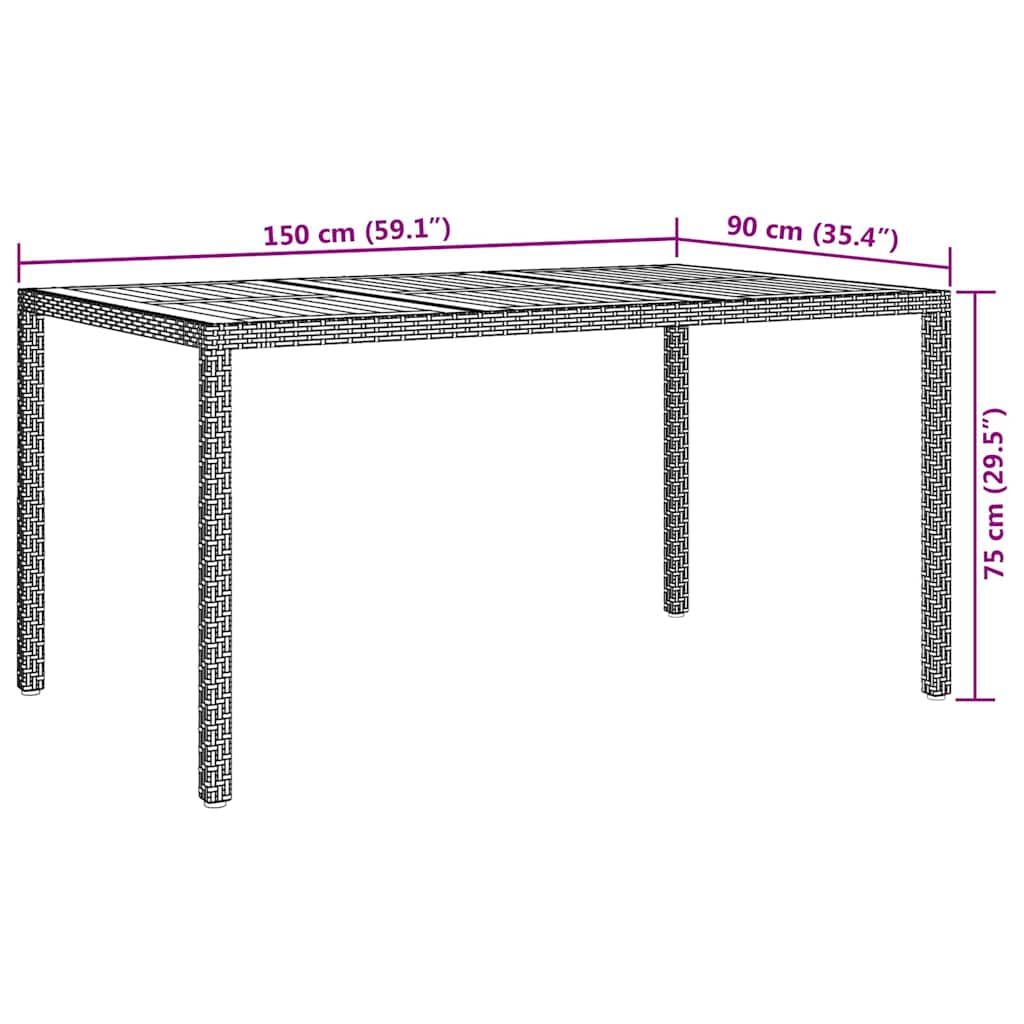 Tavolo da Pranzo da Giardino Grigio 150 x 90 x 75 cm polyrattan