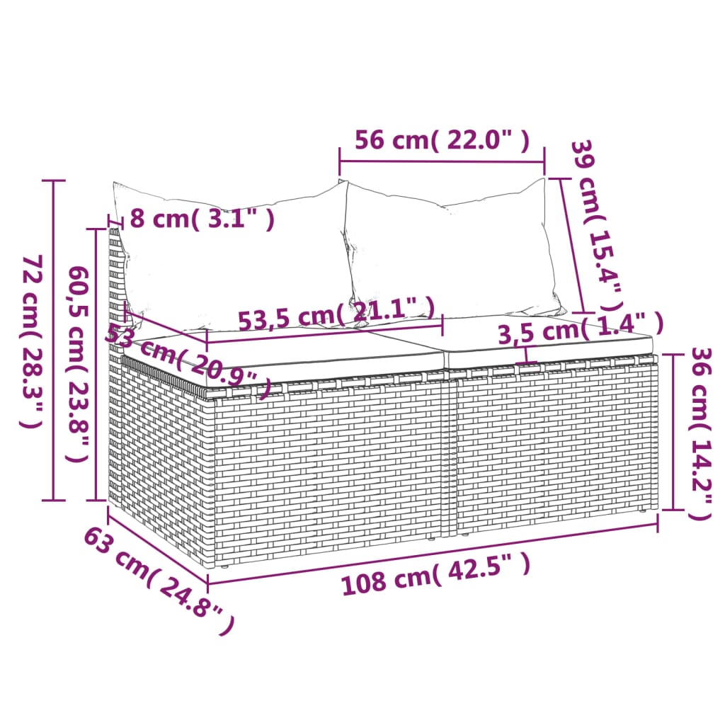 Divani Centrali da Giardino con Cuscini 2pz in Polyrattan Nero | homemem39