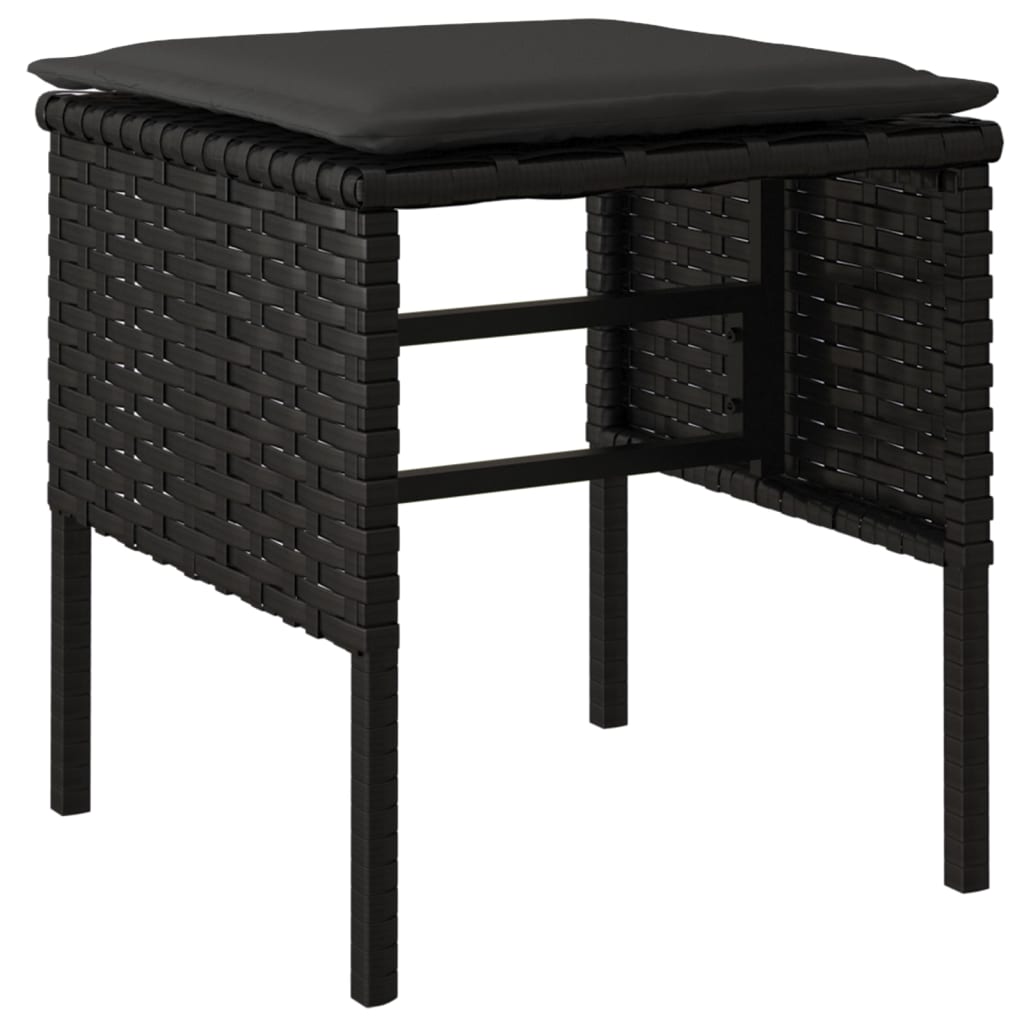Poggiapiedi da Giardino con Cuscini 4pz Nero in Polyrattan | homemem39
