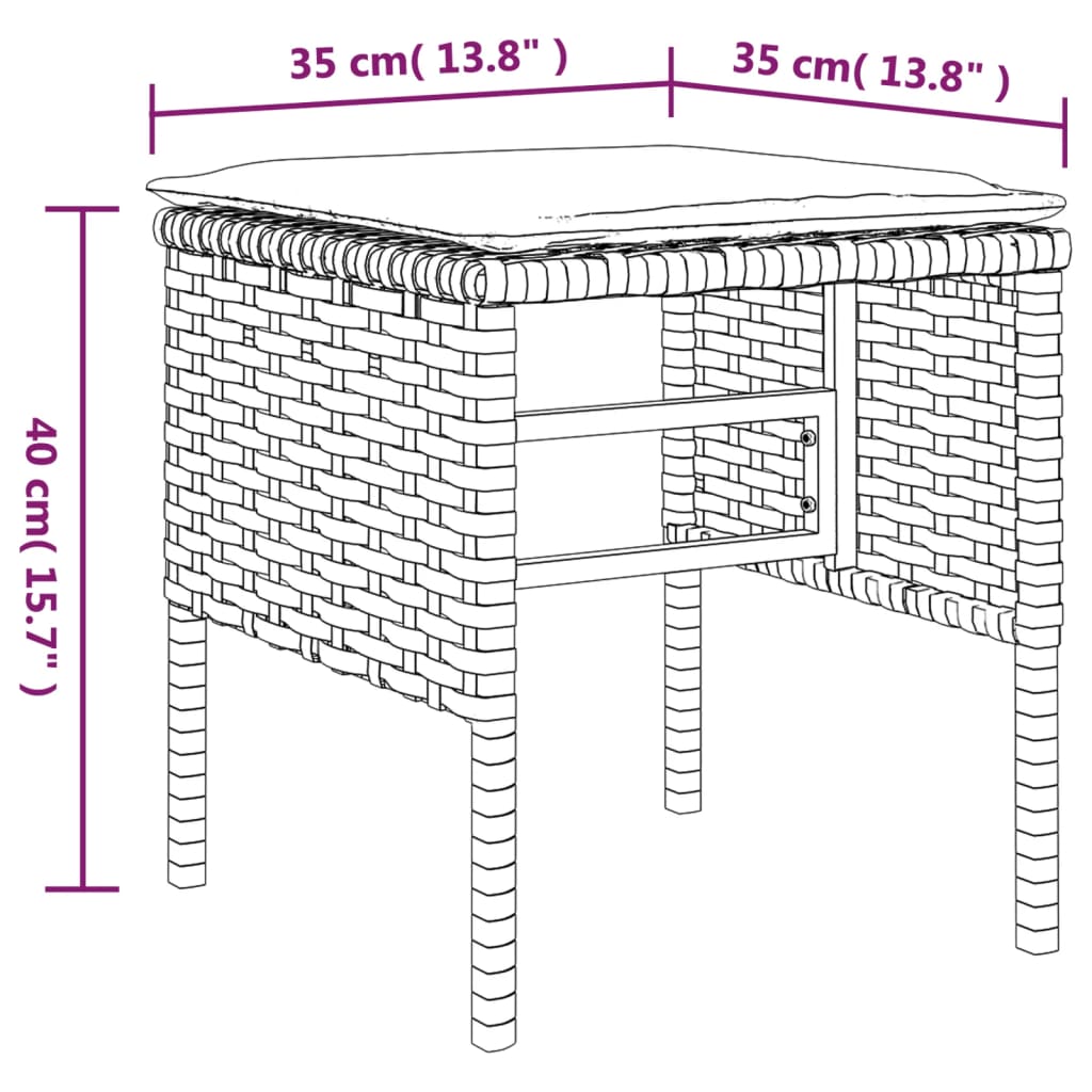 Poggiapiedi da Giardino con Cuscini 4pz Nero in Polyrattan | homemem39