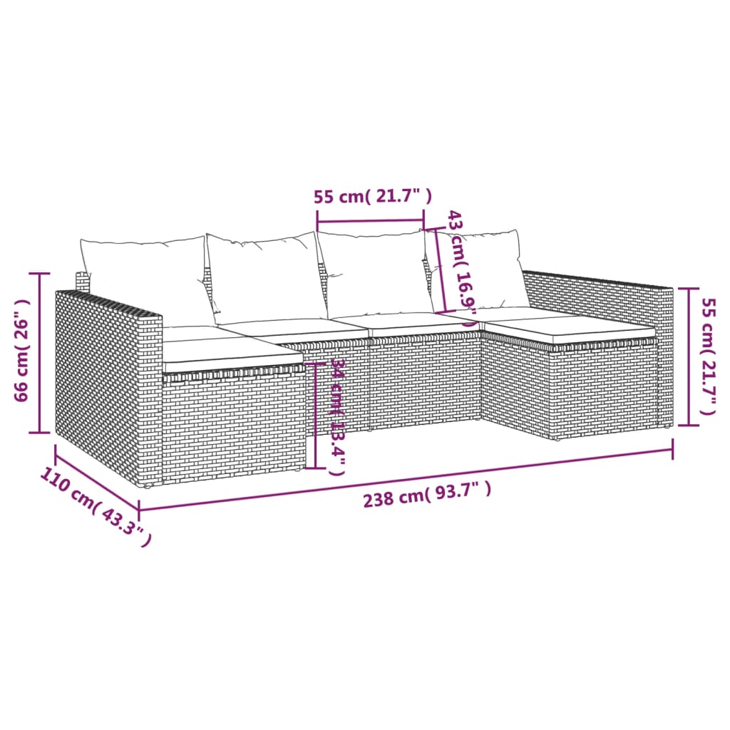 Set Divani da Giardino 2 pz con Cuscini in Polyrattan Marrone | homemem39