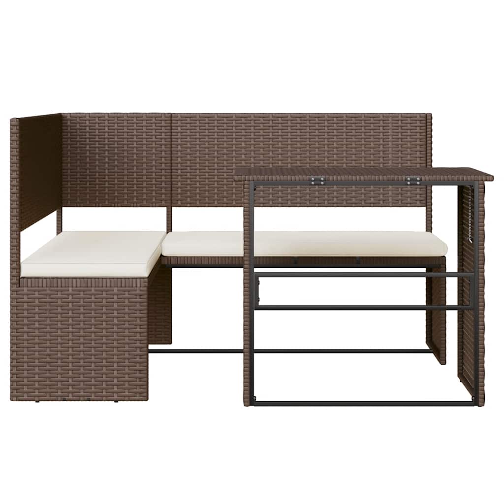 Divano da Giardino con Tavolo e Cuscini a L Marrone Polyrattan | homemem39