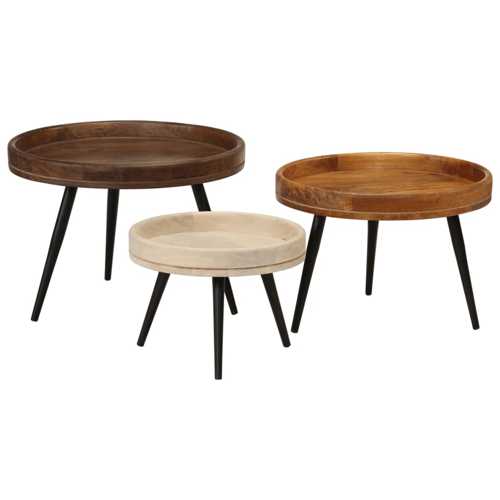 Tavolini Rotondi 3 pz in Legno Massello di Mango | homemem39