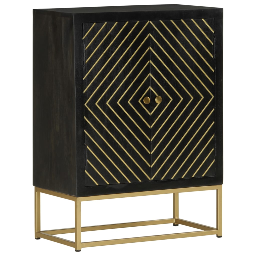 Credenza con 2 Ante Nero e Oro 55x30x75 cm Legno Massello Mango - homemem39