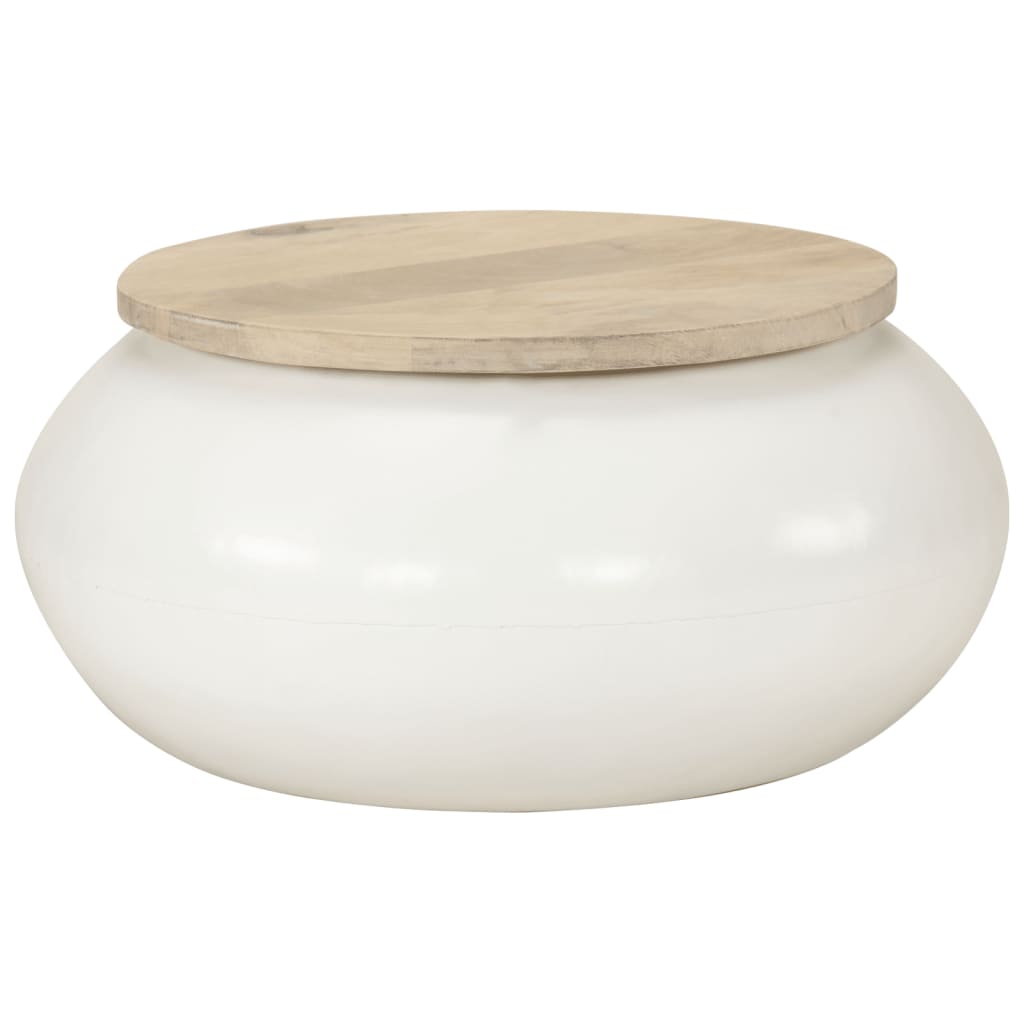 Tavolino da Salotto Bianco 51x51x27 cm Legno Massello di Mango | homemem39