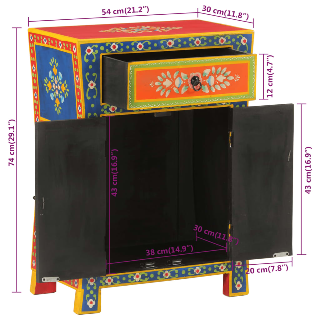Credenza Dipinta a Mano 54x30x74 cm Legno Massello di Mango | homemem39