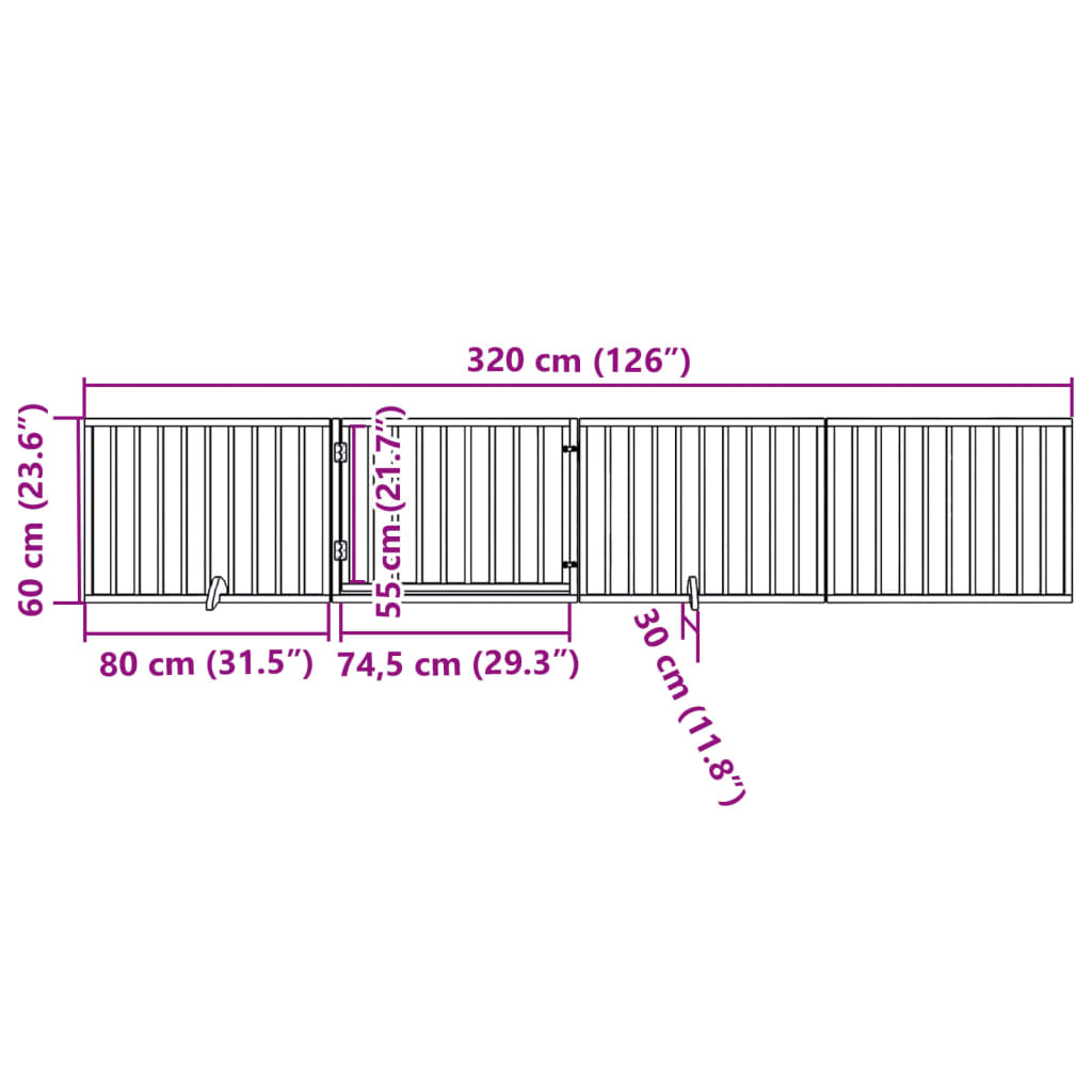 Cancelletto per cani con porta pieghevole 4 pannelli marrone 320 cm in legno di pioppo | homemem39