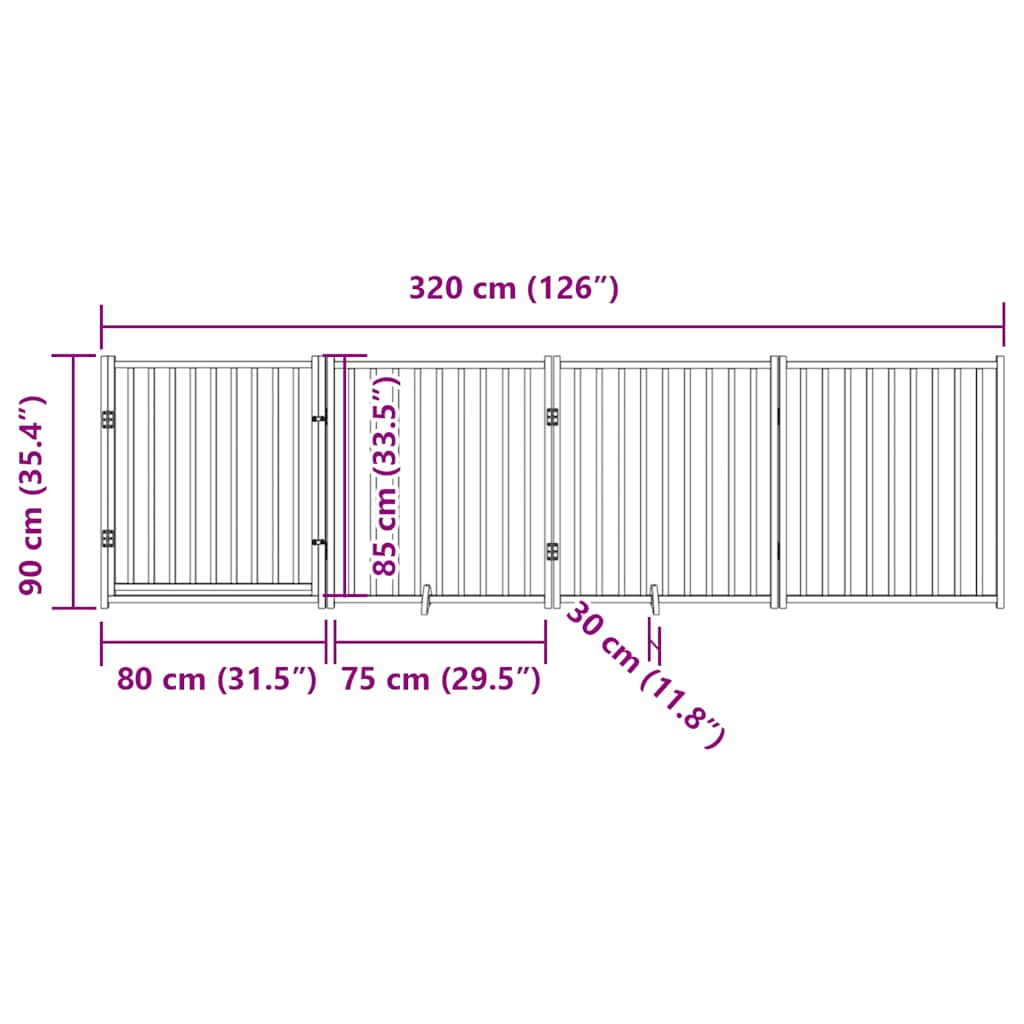 Cancelletto per cani con porta pieghevole 4 pannelli 320 cm in legno massello di abete | homemem39