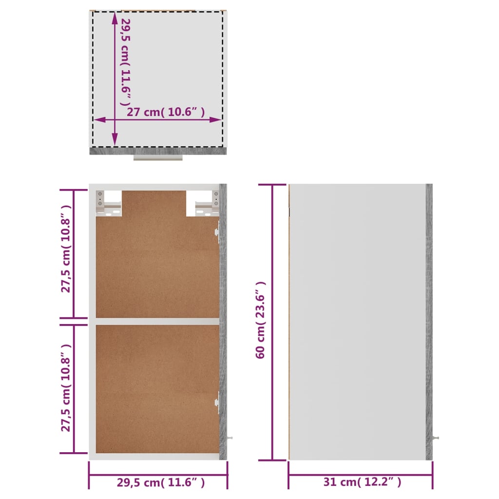 Mobile Pensile “Lyon” Grigio Sonoma 29,5x31x60 cm | homemem39