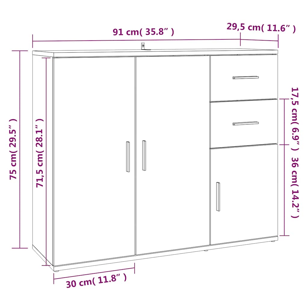 Credenza Bianca 91x29,5x75 cm in Legno Multistrato