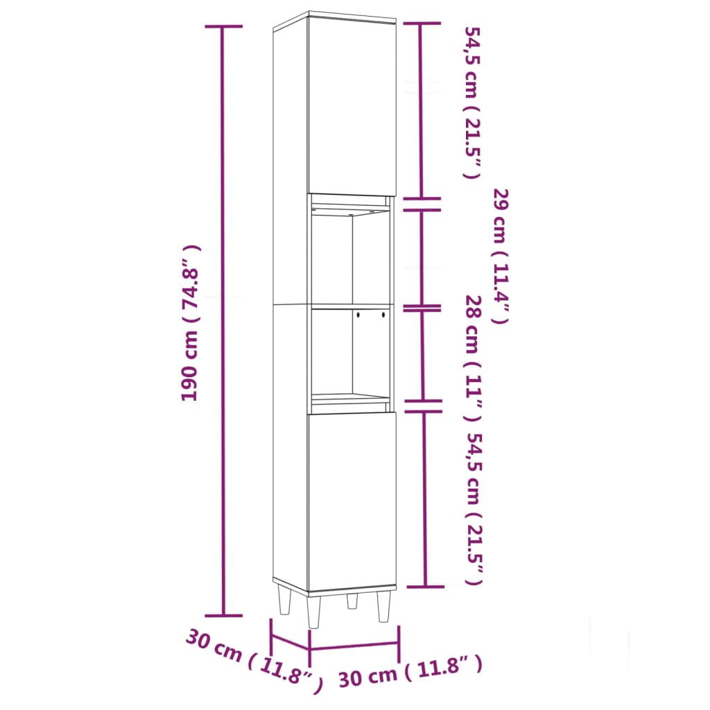 Armadietto da Bagno Bianco 30x30x190 cm in Legno Multistrato | homemem39