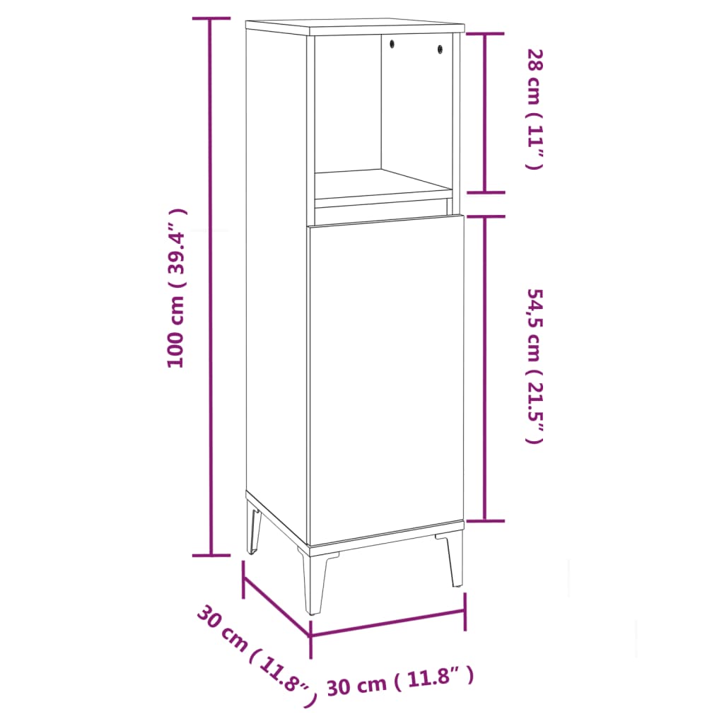 Armadietto da Bagno Bianco 30x30x100 cm in Legno Multistrato