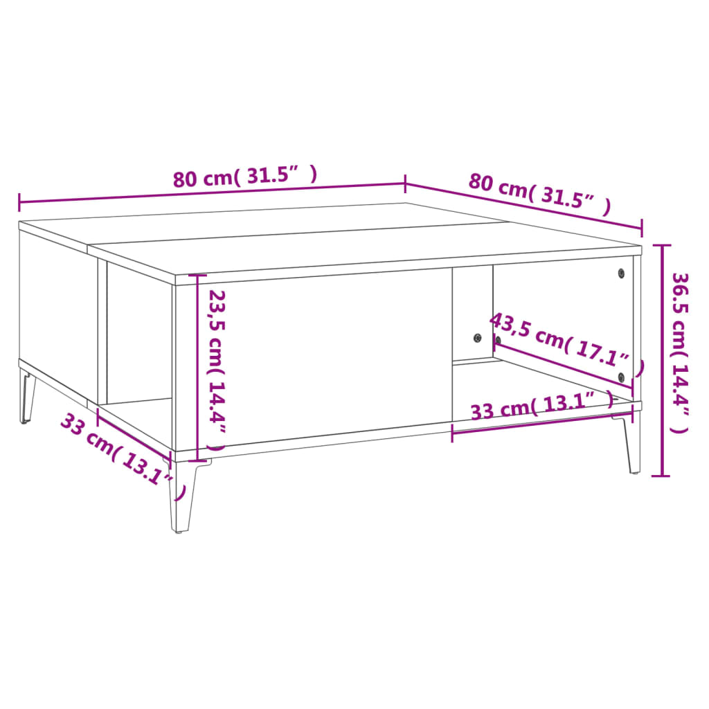 Tavolino da Salotto Bianco 80x80x36,5 cm in Legno Multistrato | homemem39