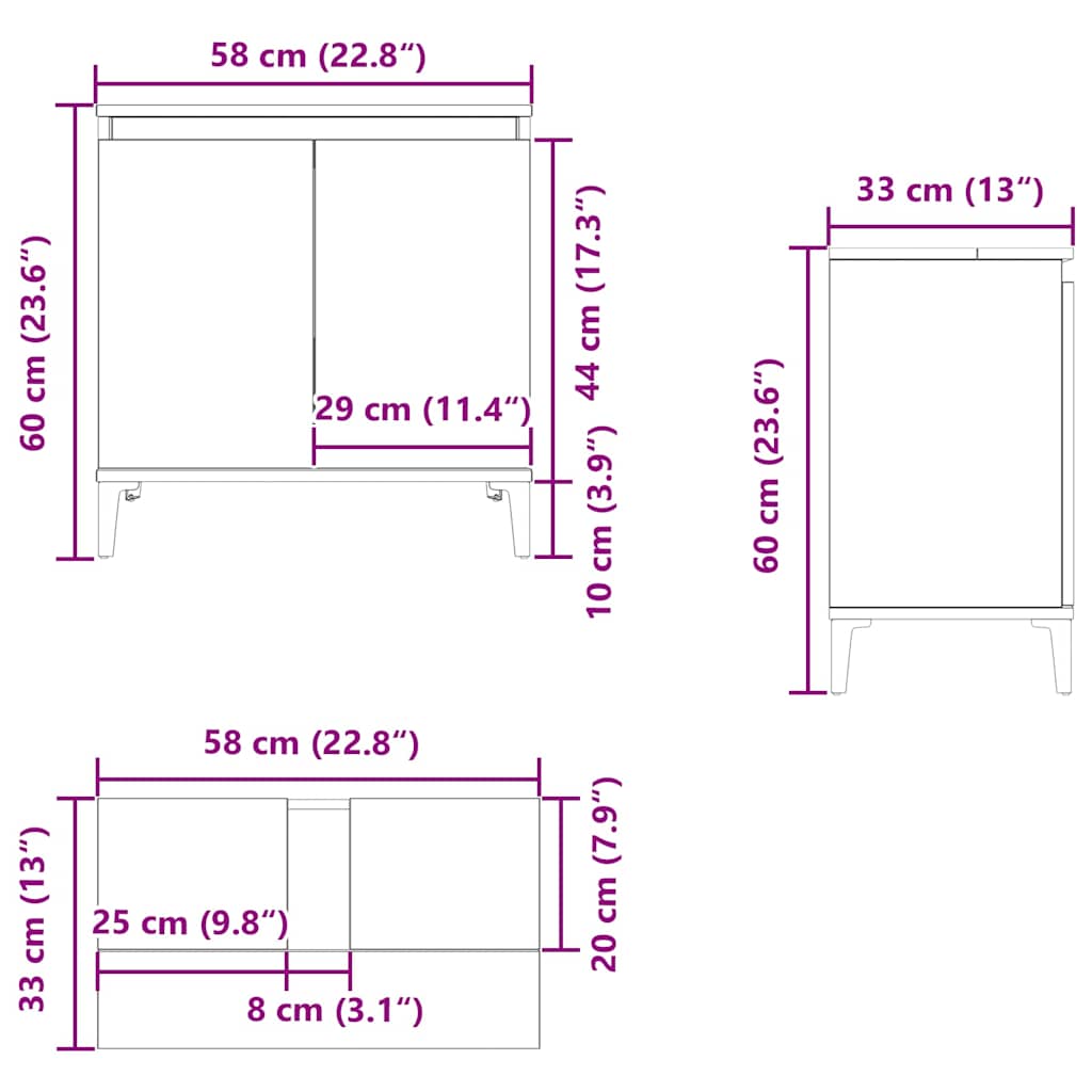 Mobile Lavabo Rovere Fumo 58x33x60 cm in Legno Multistrato