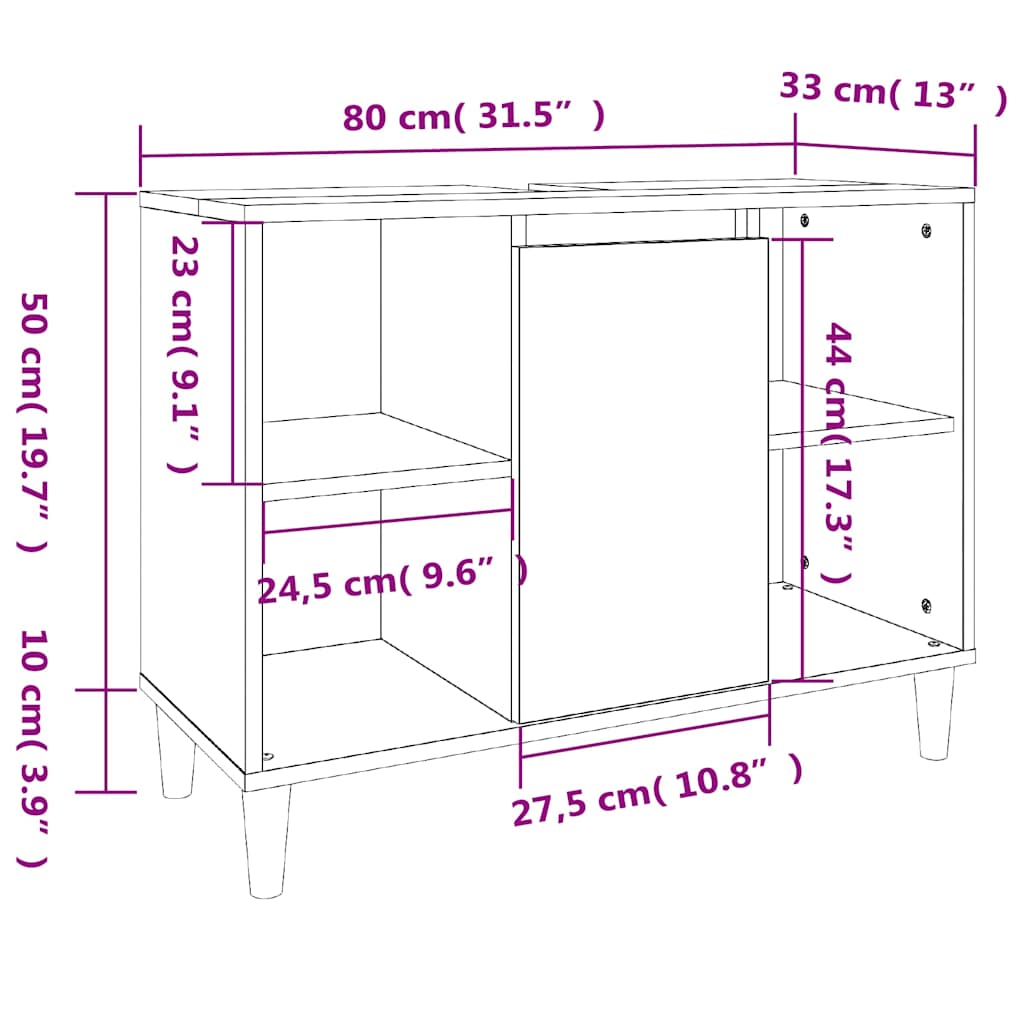 Mobile Lavabo Rovere Fumo 80x33x60 cm in Legno Multistrato