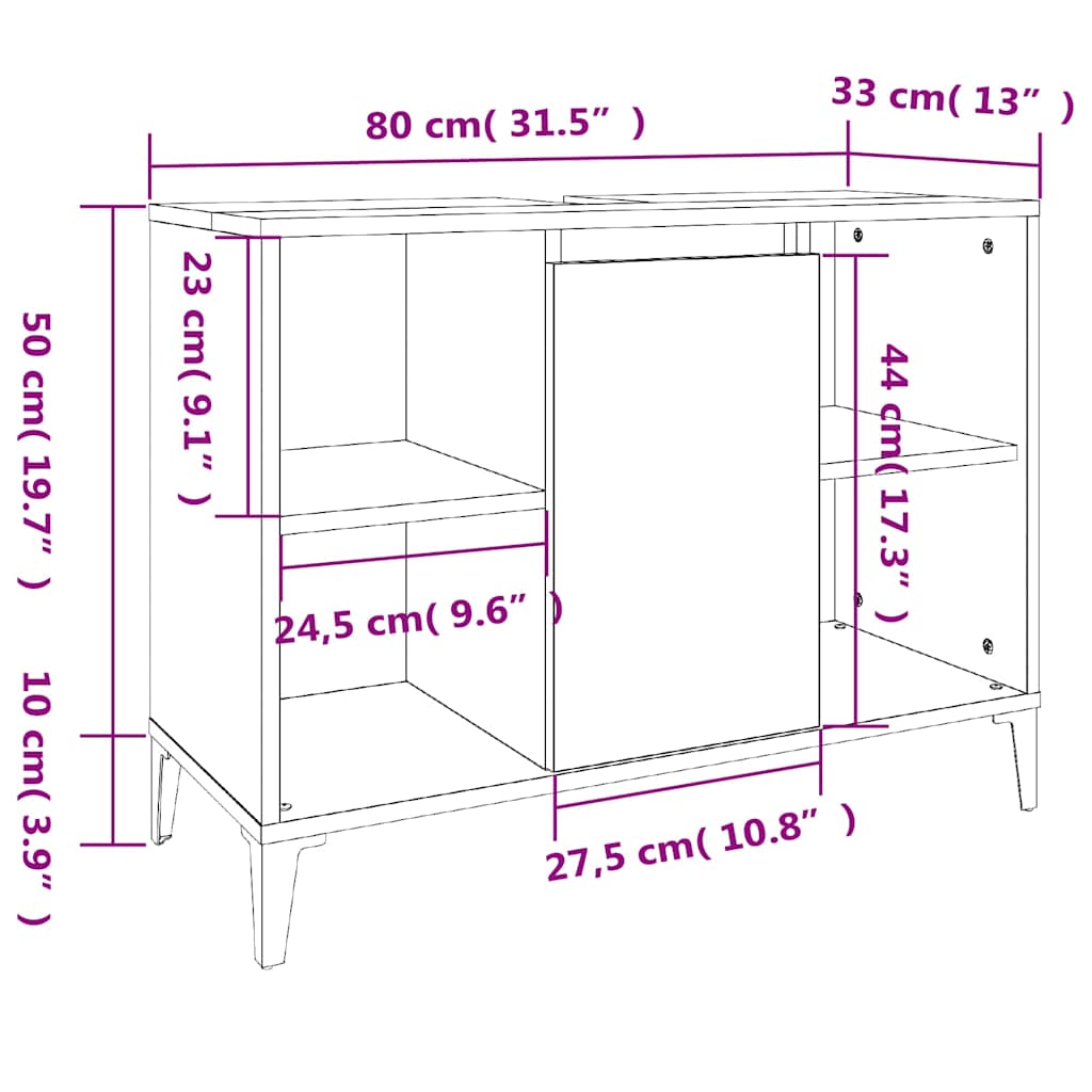 Mobile Lavabo Bianco 80x33x60 cm in Legno Multistrato