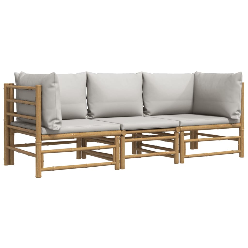 Set Salotto da Giardino 3pz con Cuscini Grigio Chiaro Bambù | homemem39