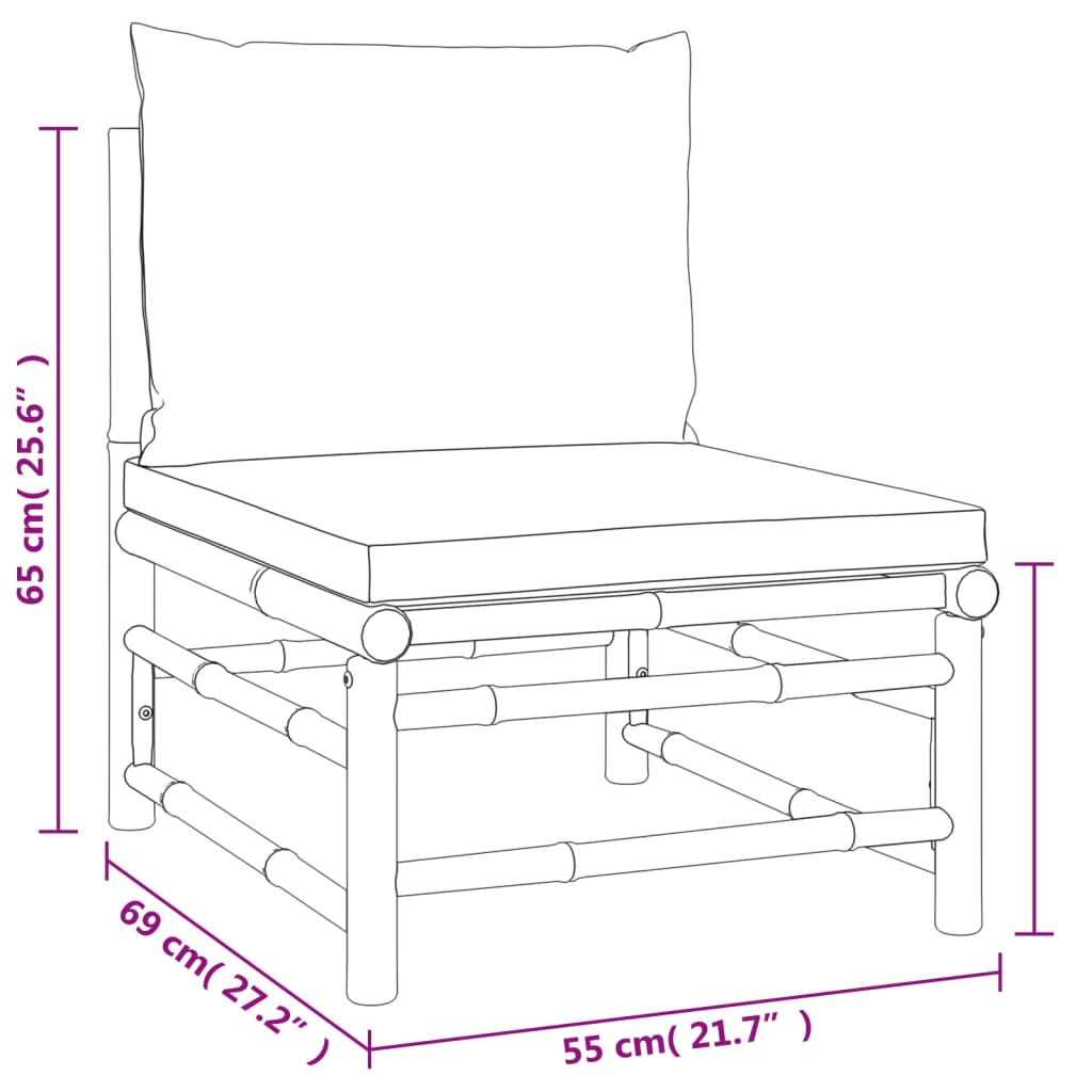 Set Salotto da Giardino 3pz con Cuscini Tortora Bambù | homemem39