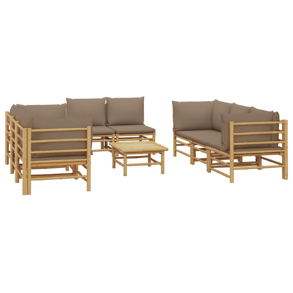 Set Salotto da Giardino 9pz con Cuscini Tortora Bambù | homemem39