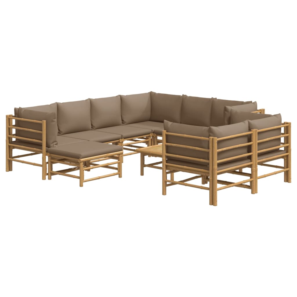 Set Salotto da Giardino 10pz con Cuscini Tortora Bambù | homemem39