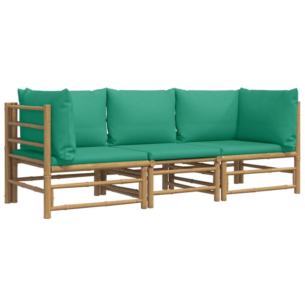 Set Salotto da Giardino 3pz con Cuscini Verdi Bambù | homemem39