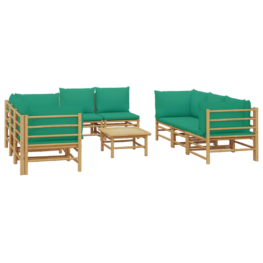 Set Salotto da Giardino 9pz con Cuscini Verdi Bambù | homemem39