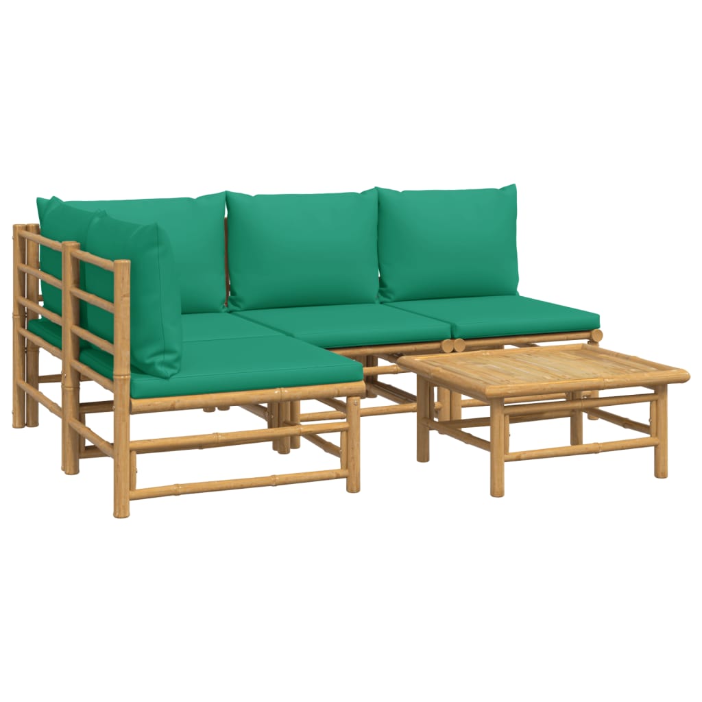 Set Salotto da Giardino 5pz con Cuscini Verdi Bambù | homemem39
