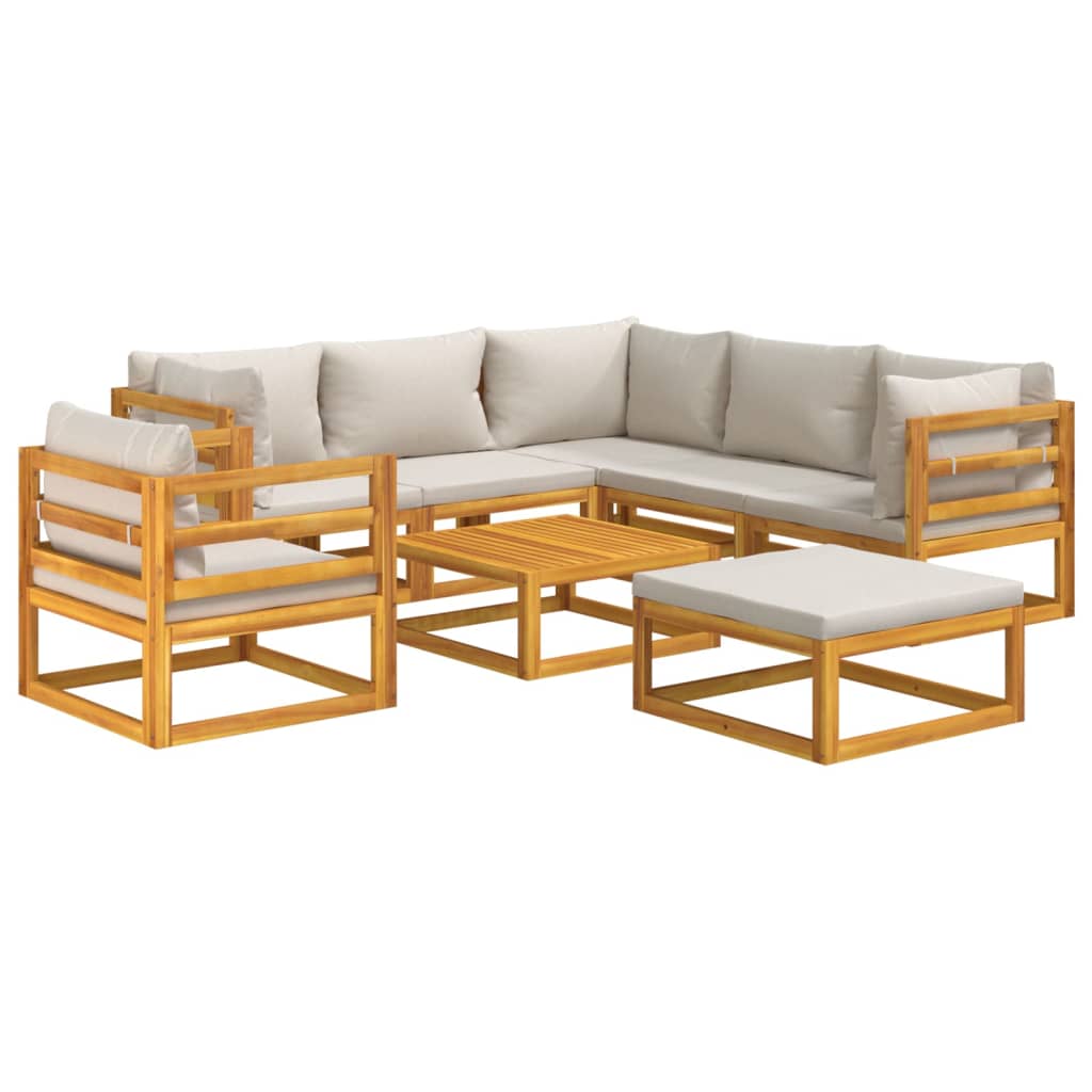 Set Salotto Giardino 8pz Cuscini Grigio Chiaro Legno Massello | homemem39