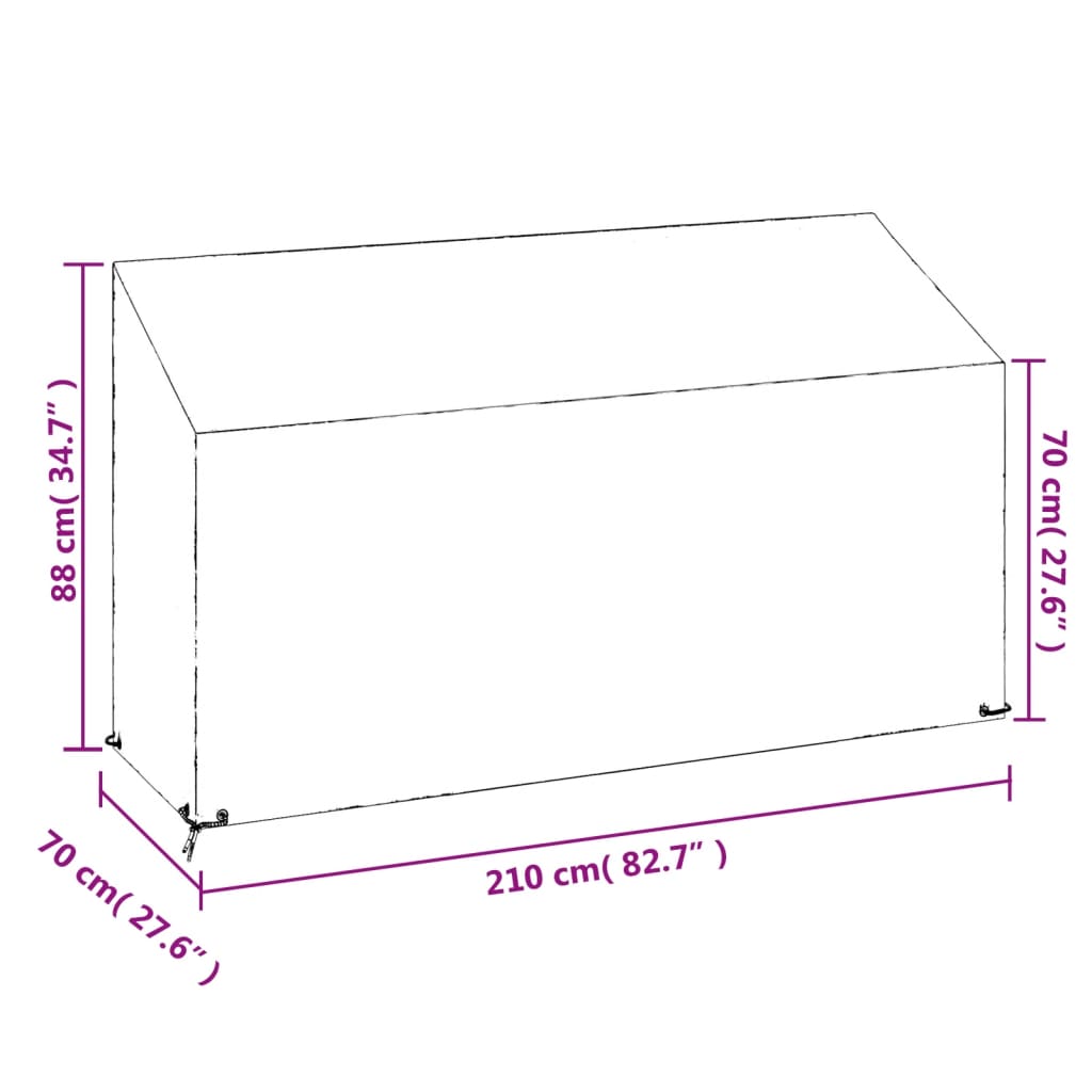 Copri Panca da Giardino 12 Occhielli 210x70x70/88cm Polietilene