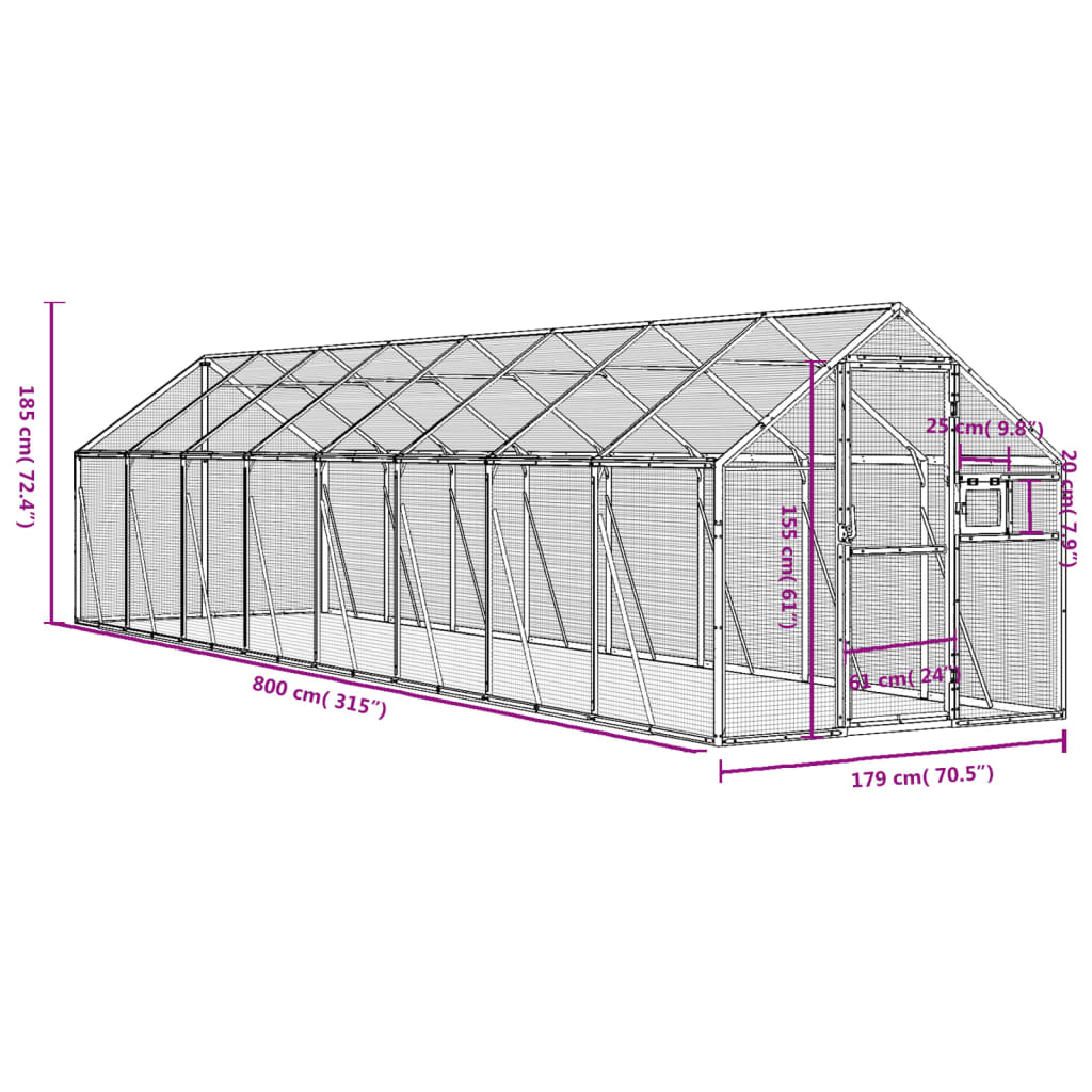 Voliera Antracite 1,79x8x1,85 m in Alluminio | homemem39