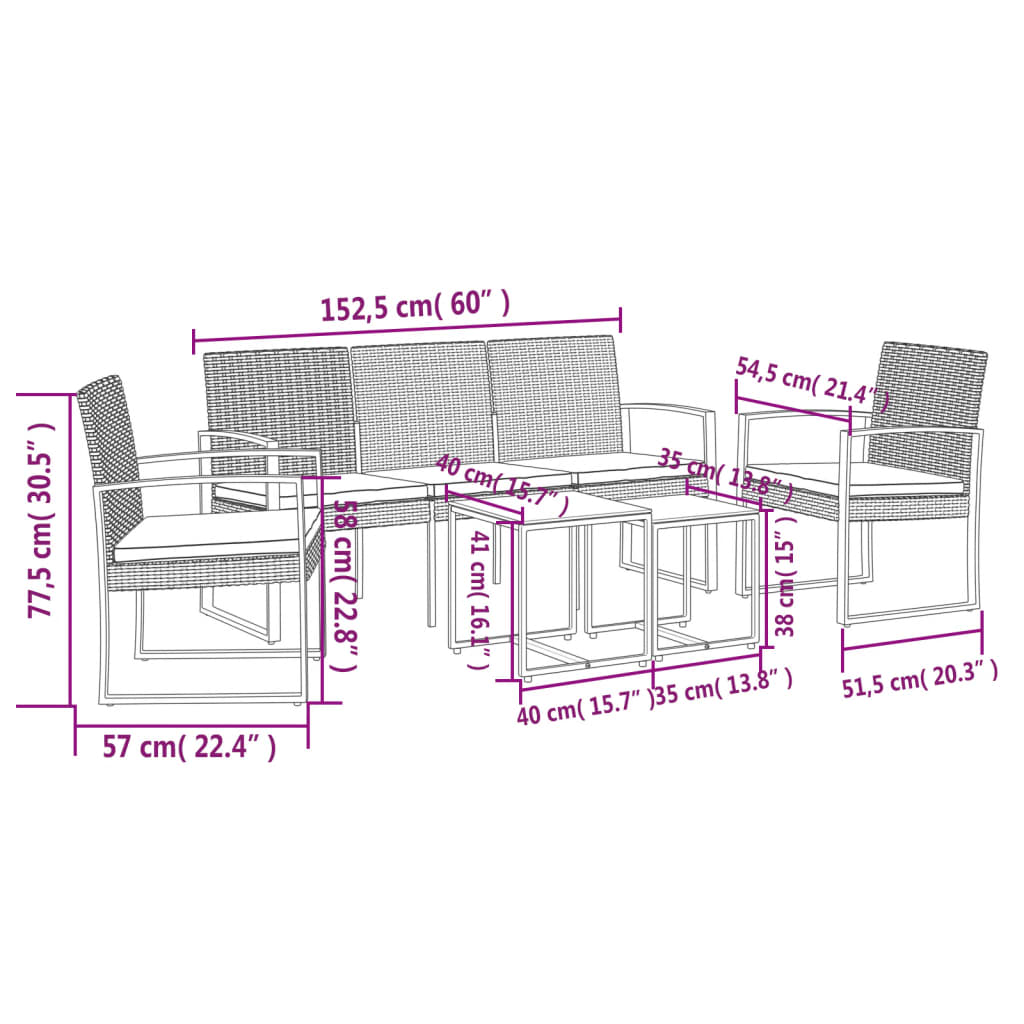 Set da Pranzo da Giardino 5 pz Nero con Cuscini in Rattan PP | homemem39