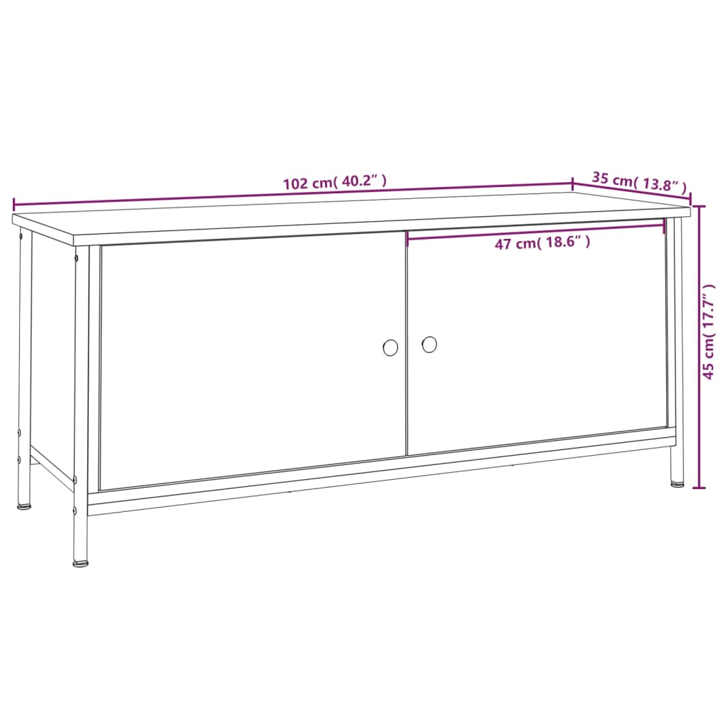 Mobile TV con Ante Rovere Fumo 102x35x45 cm Legno Multistrato