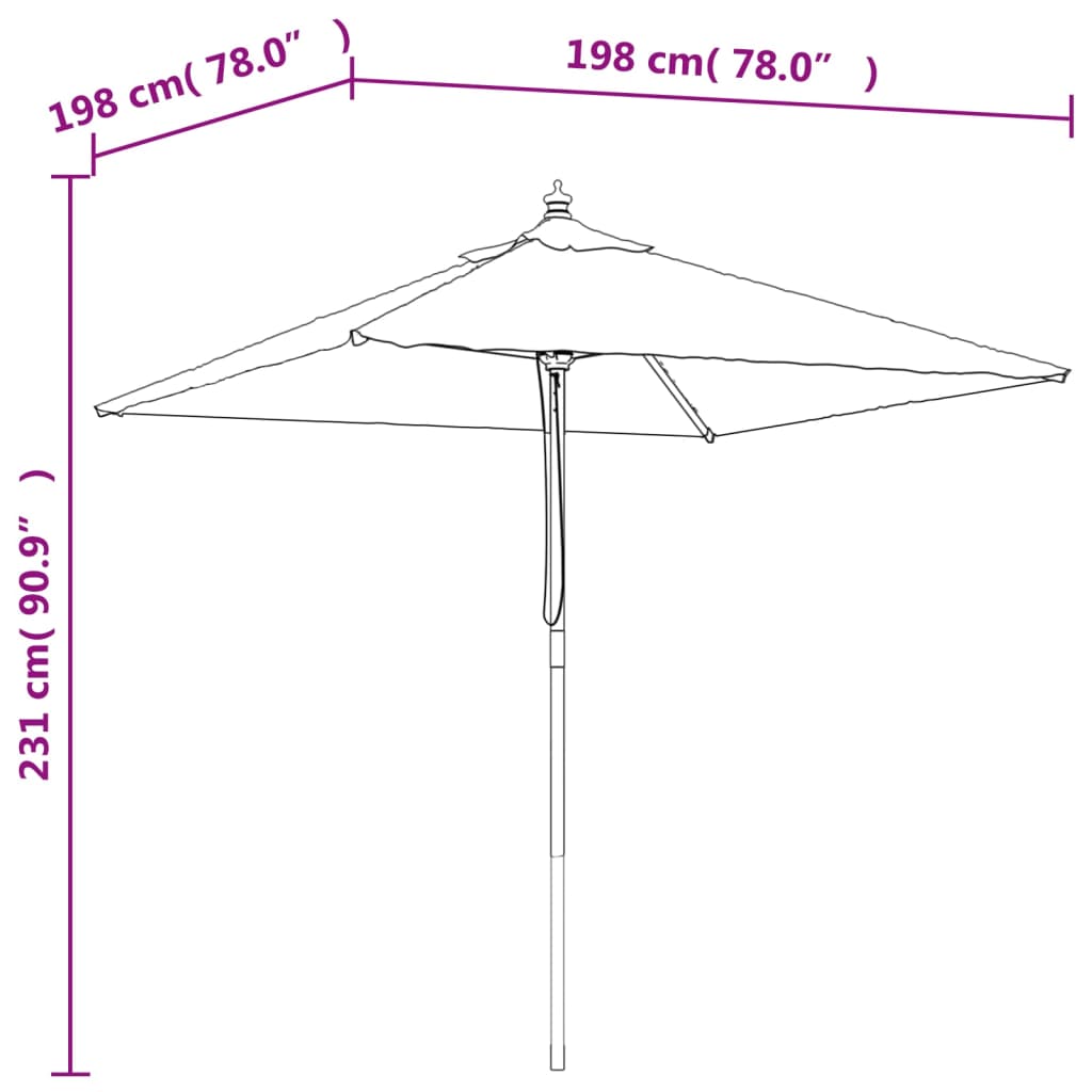 Ombrellone da Giardino con Palo in Legno Sabbia 198x198x231 cm