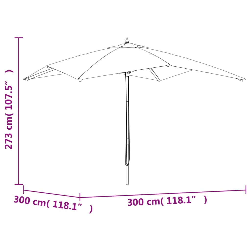 Ombrellone da Giardino con Palo in Legno Nero 300x300x273 cm | homemem39