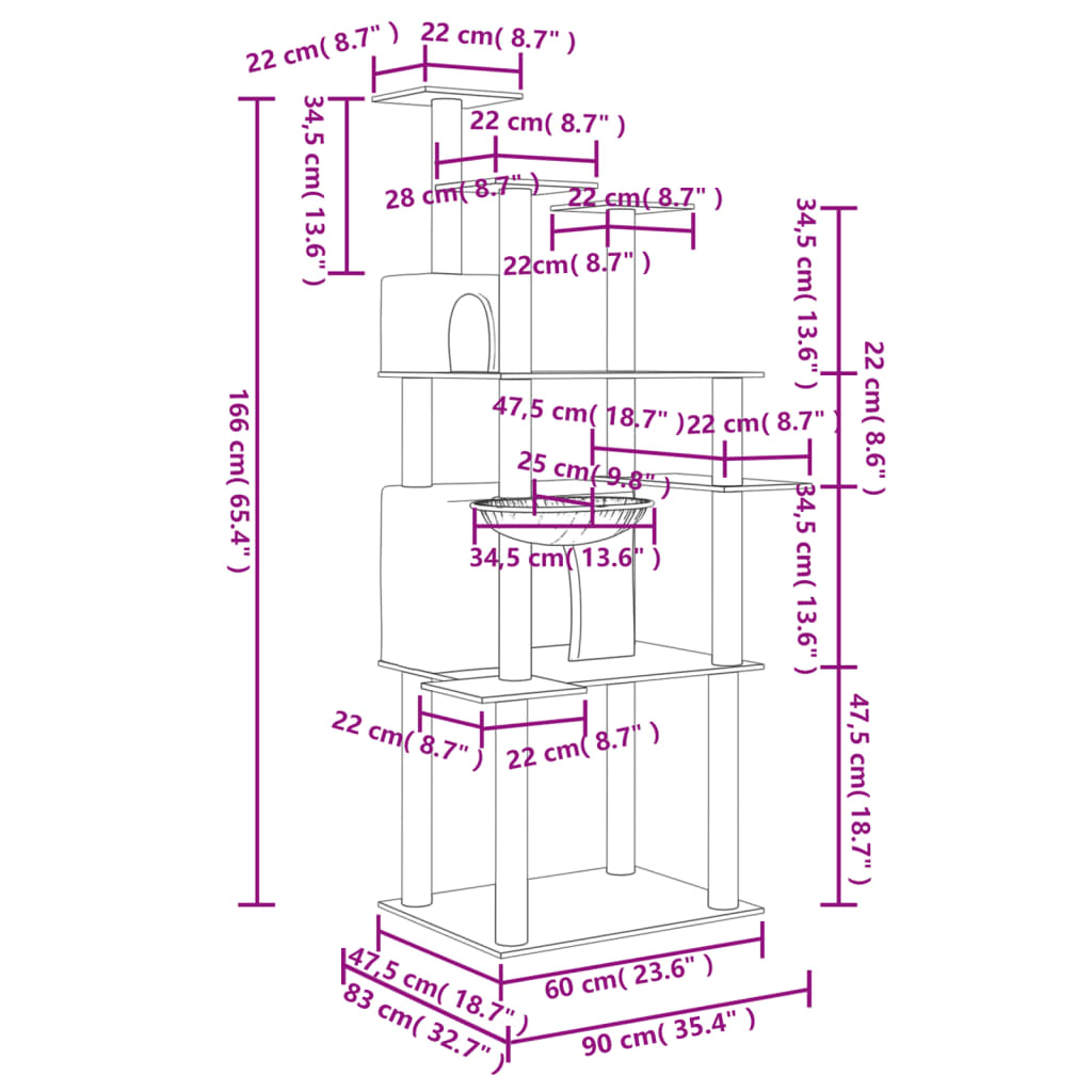 Albero per Gatti con Tiragraffi in Sisal Crema 166 cm - homemem39