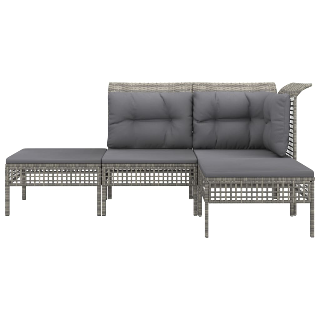 Set Divani da Giardino 4 pz con Cuscini in Polyrattan Grigio | homemem39