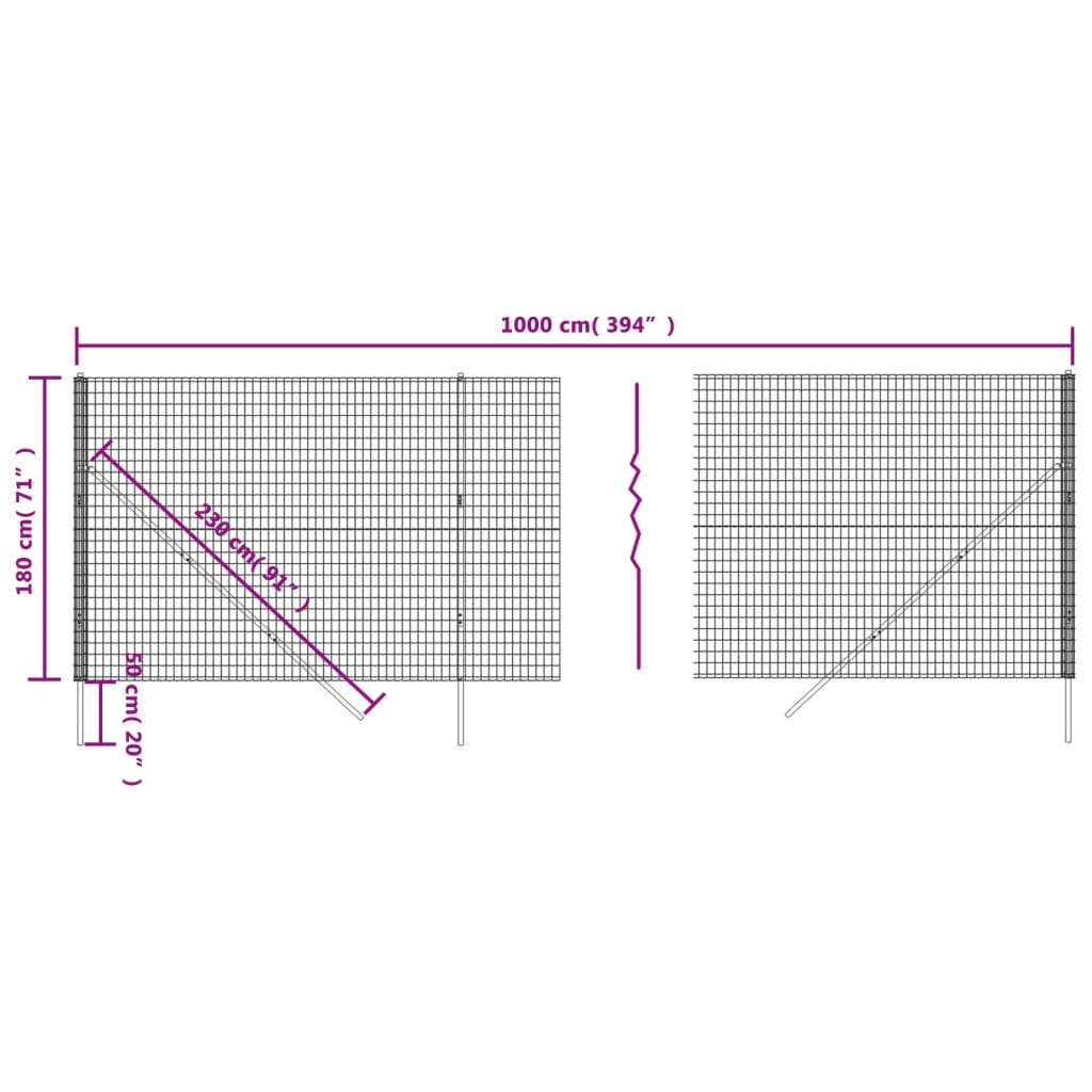 Recinzione Metallica Antracite 1,8x10 m in Acciaio Zincato | homemem39