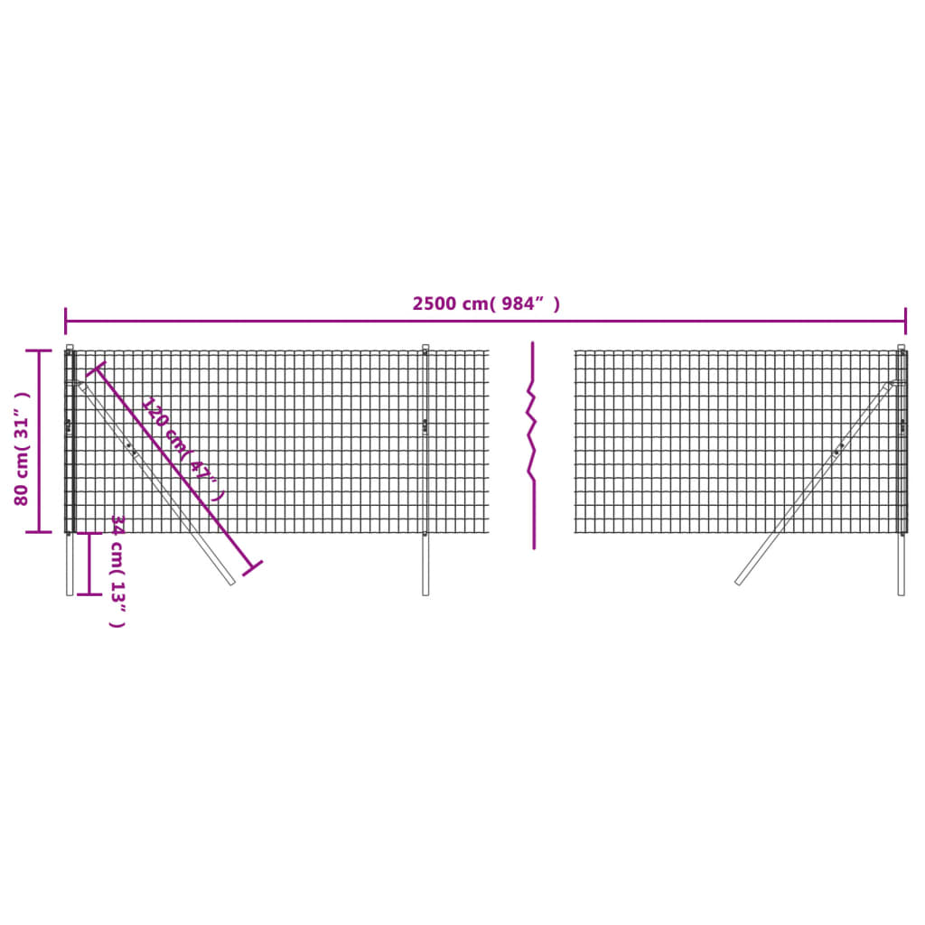 Recinzione Metallica Antracite 0,8x25 m in Acciaio Zincato | homemem39