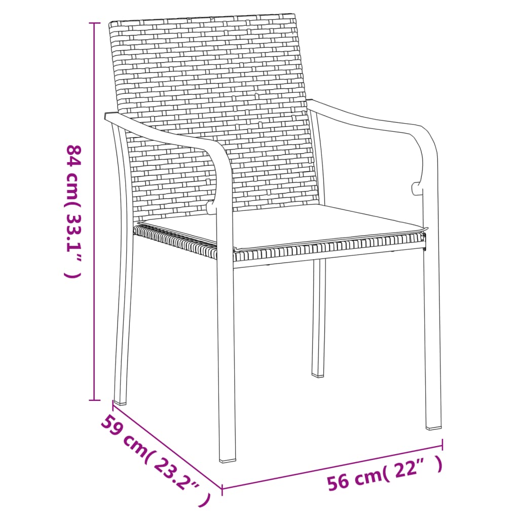 Sedie da Giardino con Cuscini 2pz Neri 56x59x84cm in Polyrattan | homemem39