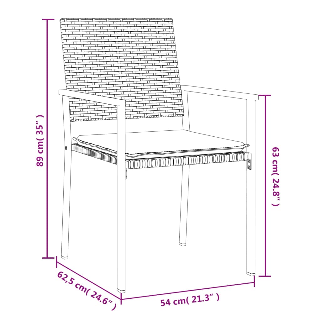 Sedie da Giardino con Cuscini 2pz Nere 54x62,5x89 cm Polyrattan | homemem39